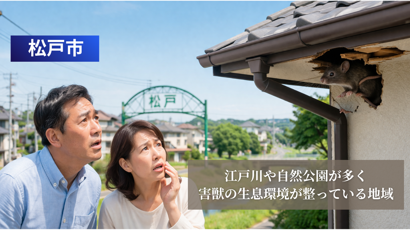 松戸市の住宅に侵入する害獣と不安な夫婦