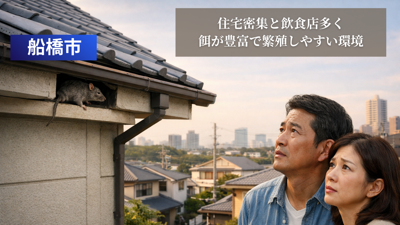 船橋市の住宅で屋根から侵入するネズミ被害に悩む夫婦の様子