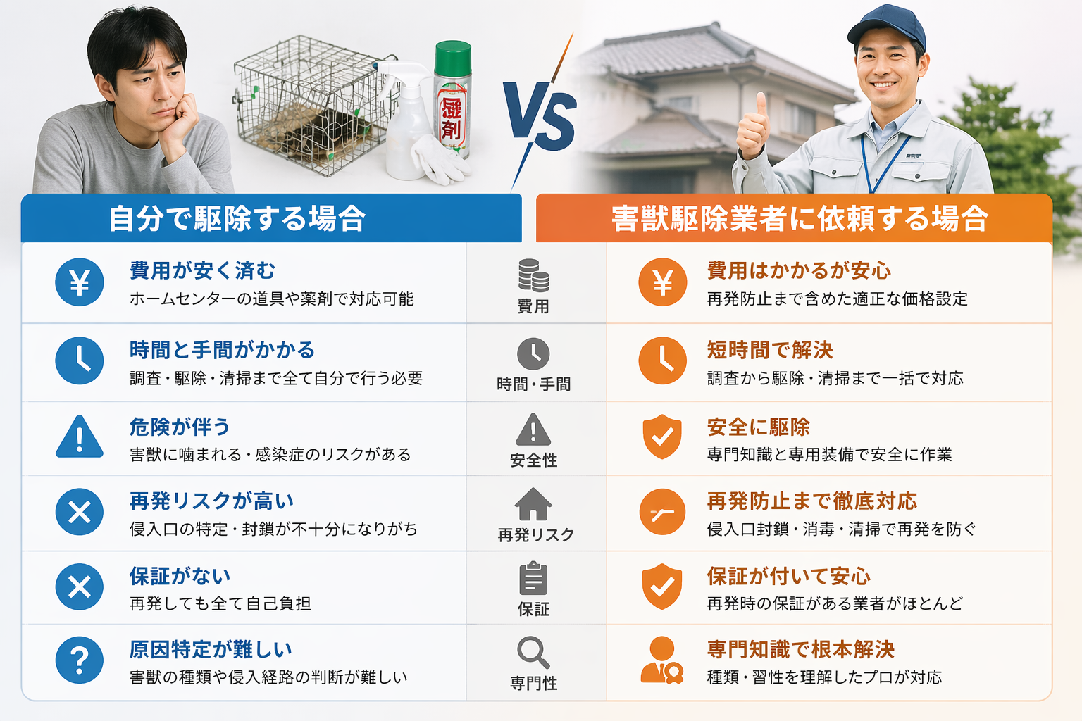 “DIYと駆除業社比較イメージ"