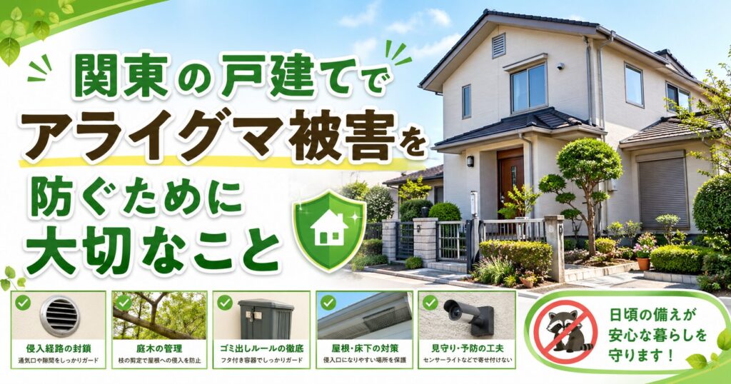 関東の戸建て住宅でアライグマ被害を防ぐために庭や住宅周りを整える様子