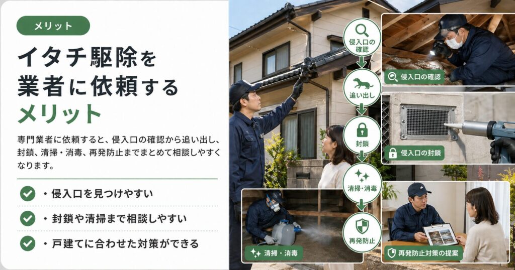 イタチ駆除を業者に依頼する
メリット