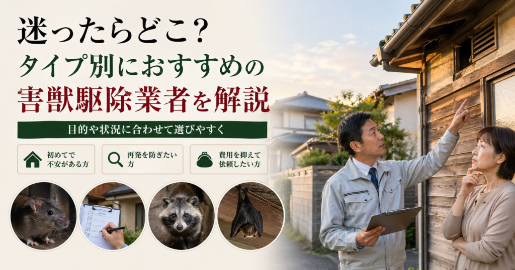 迷ったらどこ？タイプ別におすすめの害獣駆除業者を解説