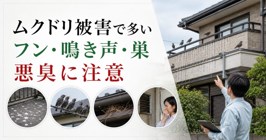 ムクドリ被害で多いフン・鳴き声・巣