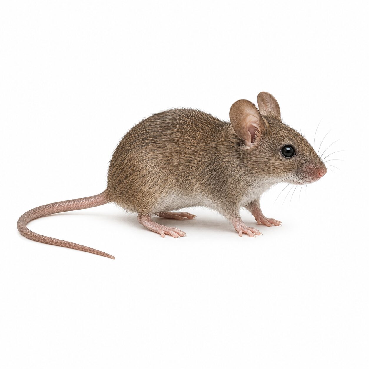 耳が大きく、薄茶色の毛をした小さなネズミの全身